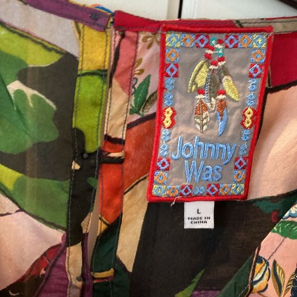 Johnny Was Eloise Scalloped Patchwork Print 100% silk boxy oversized Top large - Picture 6 of 9